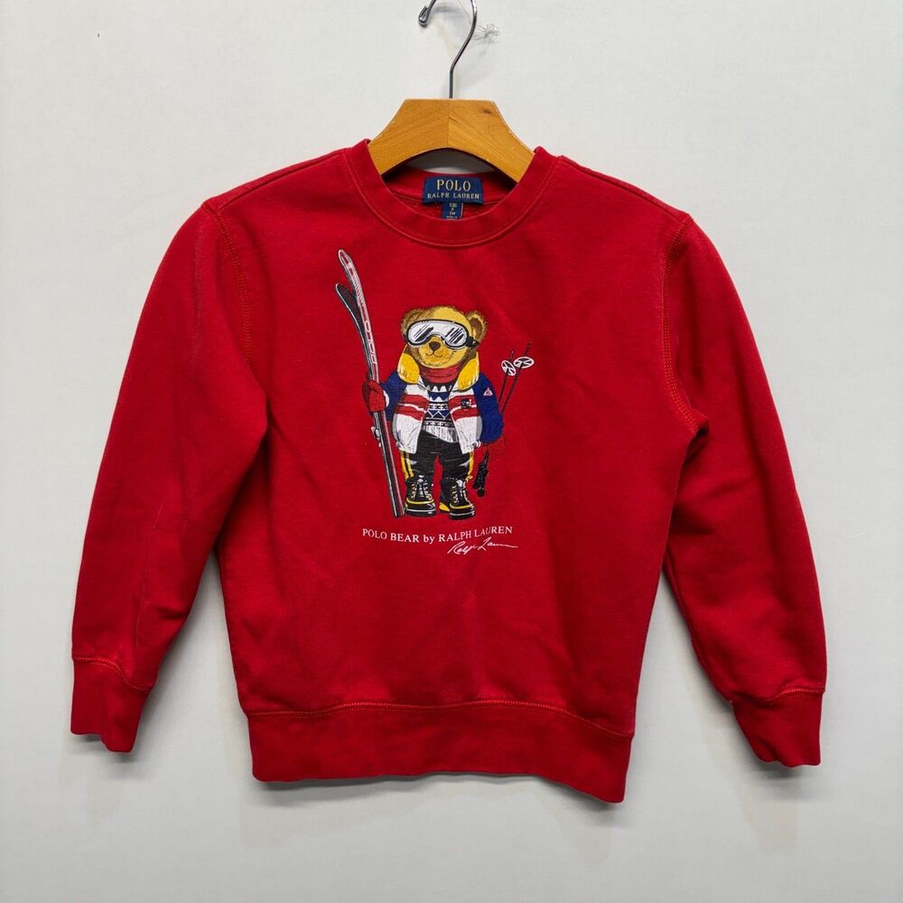 Polo Ralph Lauren Boy Kids Polo Bear Sweatshirt Size Small (8) Red C095 -16